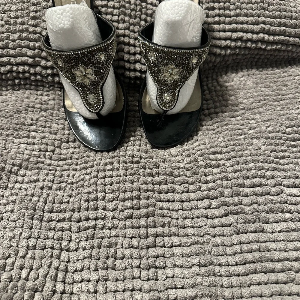 Madeline Stuart Black and Silver Sandals